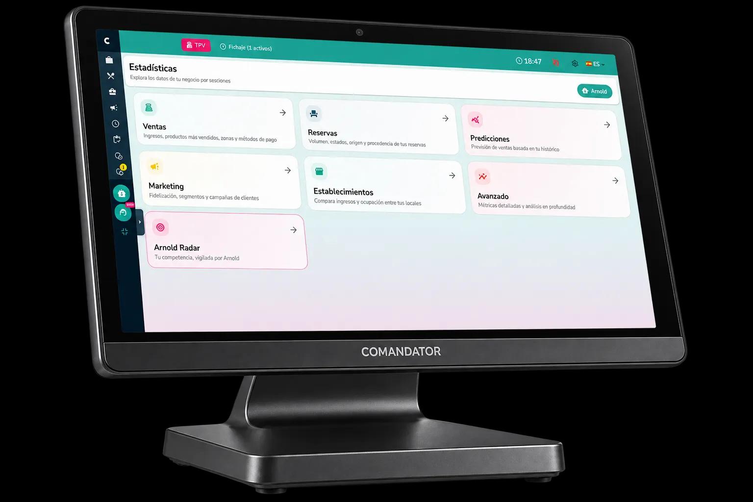 Comandator admin panel showing a restaurant menu