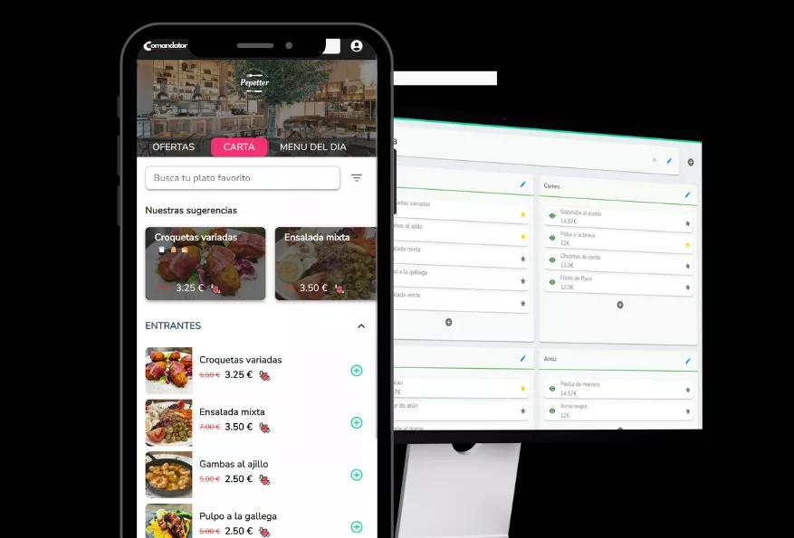 Digital menu on a phone and the Comandator admin panel