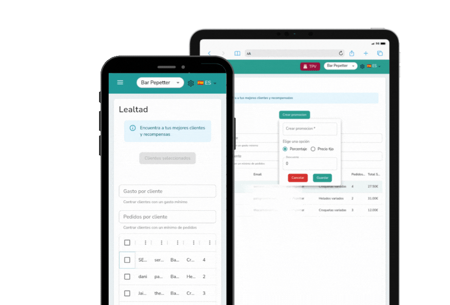 Loyalty programme screens on phone and tablet