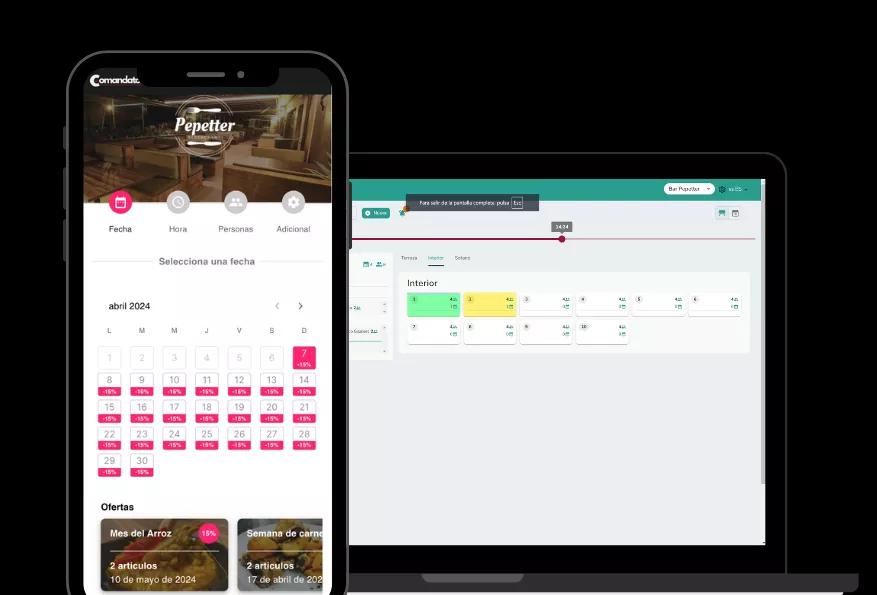 Booking calendar on a phone and the bookings diary in the admin panel